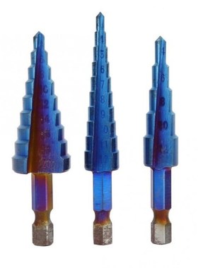 Hex Shank Stepped Drill 3Pcs Blue Plating Pagode Shape Hole