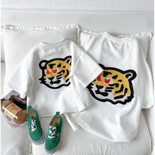 Family Cotton T-Shirts for Adult Kids Cartoon Tiger Print