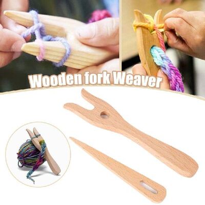 Knitting Fork and Big Eye Needle Kit Wooden Hand Weaving