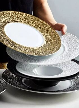 Piring Makan Malam Keramik Nordic Piring Emas Melayani