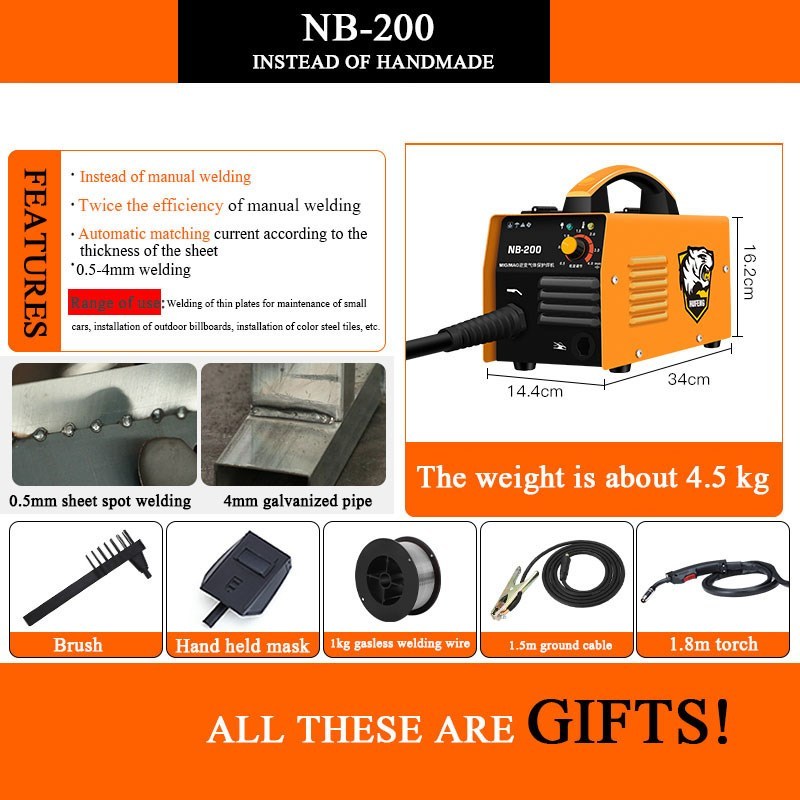 220V ONLY 3 in 1 MIG MMA Gasless Welding Machine Welder 0.5m