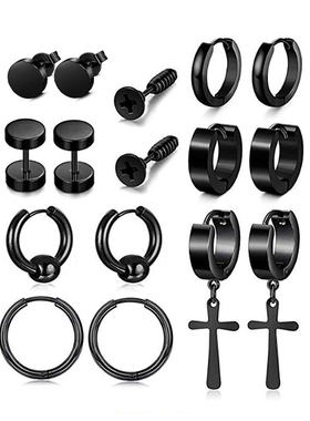 1 pair Punk Black Multiple Styles Stainless/Titanium Steel S