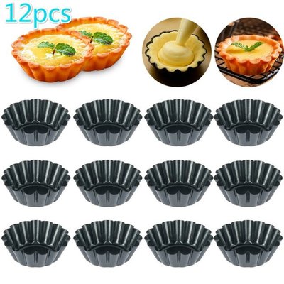 12pcs Non-stick Tart Quiche Flan Pan Mold Pie Pizza Cake Mol