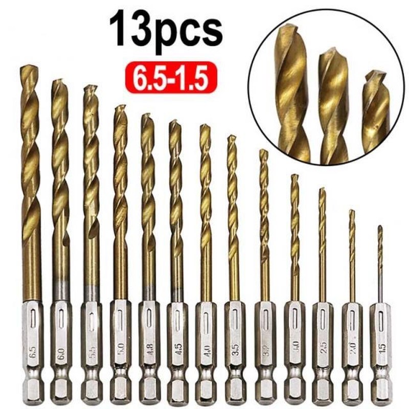Quality 13Pcs 1/4 Hex Shank 1.5-6.5mm Drill Bits HSS High Sp