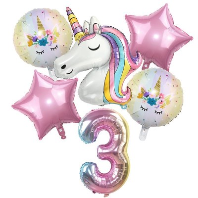 6pcs Rainbow Unicorn Balloon 32 inch Number Foil Balloons