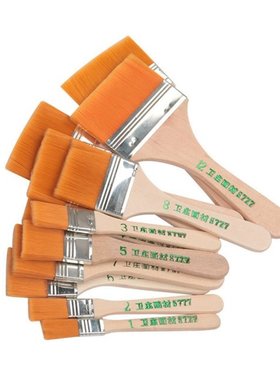 12pcs/Set Flat Nylon Hair Wooden Penholder Oil Painting Brus