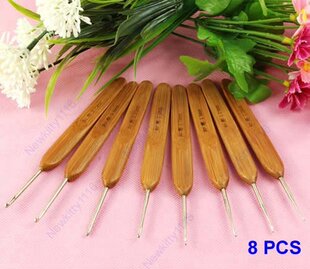 8Sizes/set Bamboo Handled Metal Crochet Hooks 8 Pcs Needles