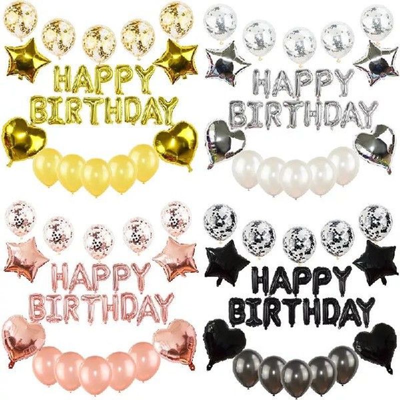 Happy Birthday Letter Balloons Rose Gold Silver Foil