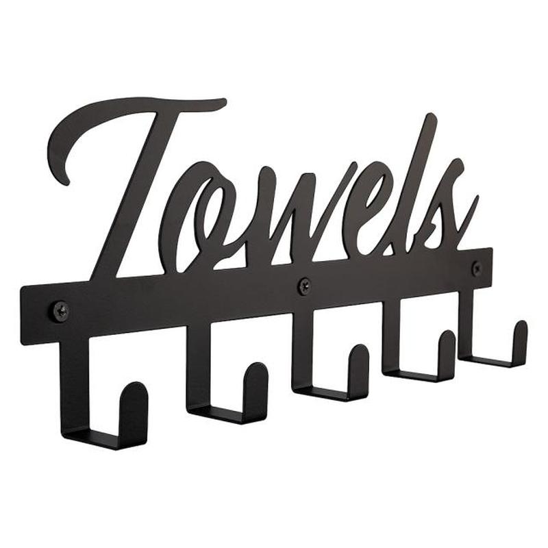 RecabLeght Towel Holder Black Rack Wall Mounted Hanger Shelf