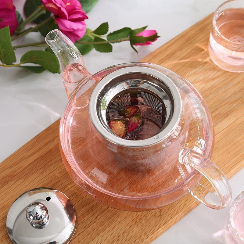 Heat Resistant Glass Loose Tea Teapot With Stainless Steel I