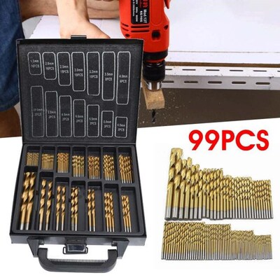 99PCS HSS Twist Drill Bit Set 1.5-10mm Titanium Coated Surfa