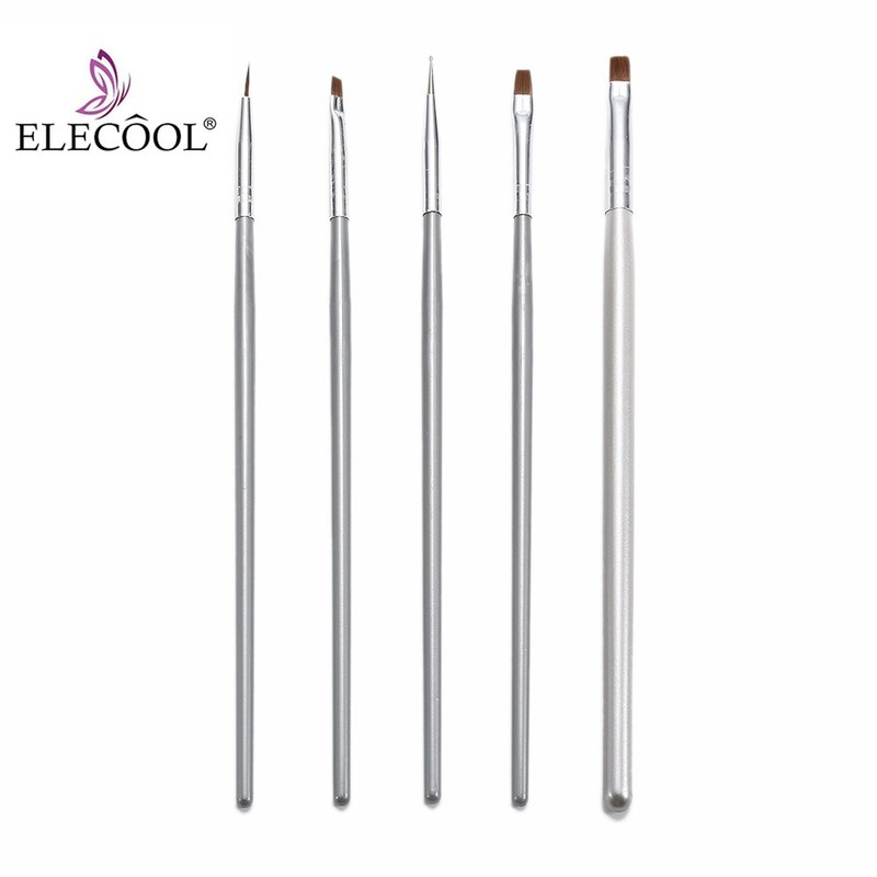 ELECOOL 5Pcs/Set Nail Art Flat Liner Dot Painting Brush Acr