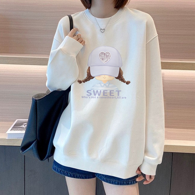 White Round Neck Sweater Women's 2025 New Popular Autumn Stylish Age-Reducing Top Loose Long Sleeve Fleece Jacket