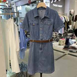 美式风中长款衬衫牛仔裙女薄款夏季2026新款小个子工装连衣裙气质