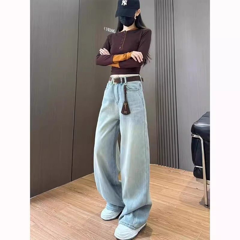 韩版流行的爆款阔腿大脚牛仔裤女2025秋冬新款高腰百搭垂感直筒裤,女装/女士精品,牛仔裤,淘宝优惠券,粉丝福利购,淘宝优惠卷
