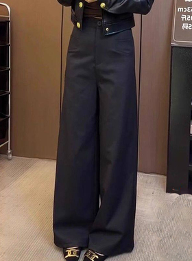 复古黑色直筒垂感休闲裤女2026夏季高腰显瘦时尚百搭西装阔腿裤子