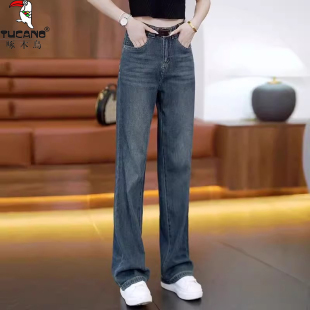 啄木鸟郑州女裤2025秋冬新款加绒加厚新塘牛仔裤女小个子阔腿裤子