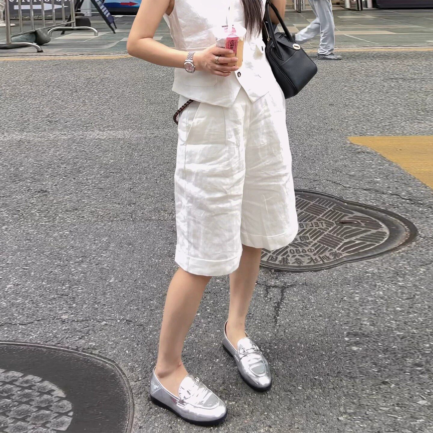夏薄款棉麻显瘦高腰五分阔腿短裤图片
