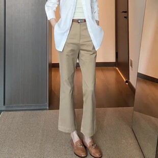 2026夏季新款超火裤子卡其色九分休闲裤女士直筒高腰遮肉显瘦裤子