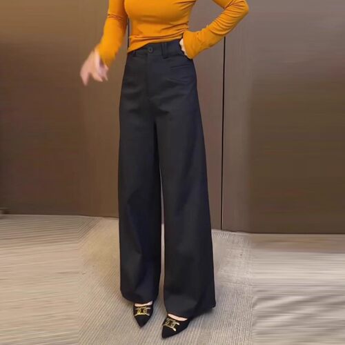 黑色高腰垂感显瘦阔腿西装裤女秋