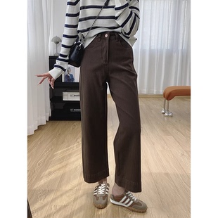 宽松显瘦阔腿奶奶裤 美拉德棕咖色高腰直筒牛仔裤 大码 新款 子 女春季