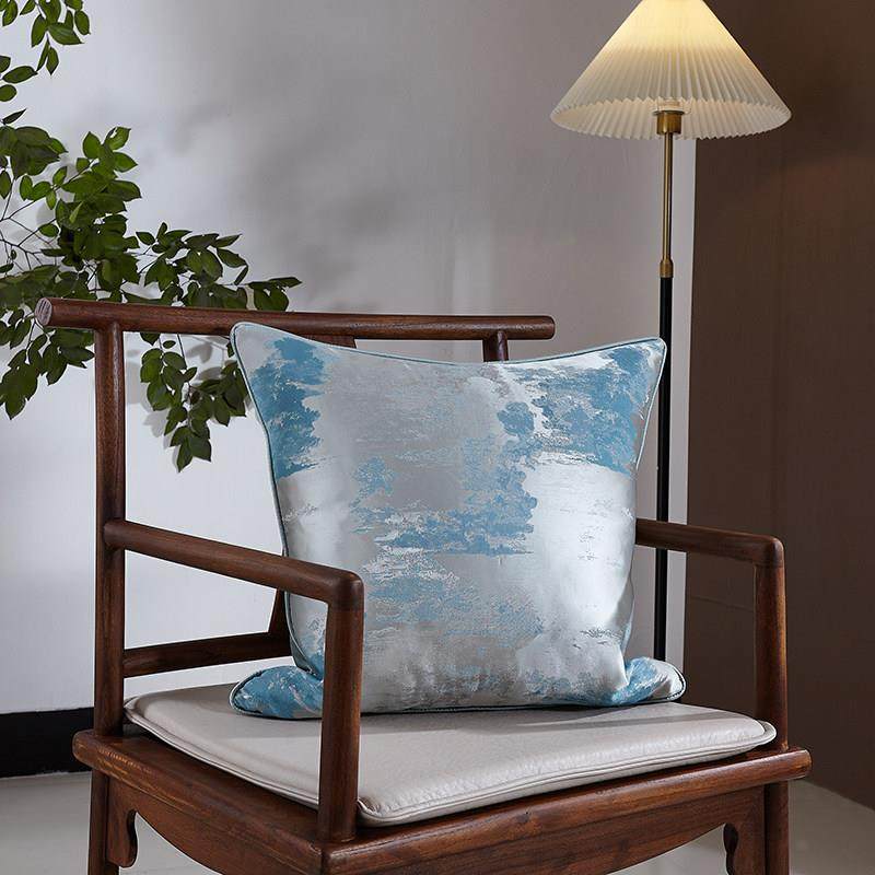 现代中国风古典软家具样板房沙发枕头靠垫床边大靠垫袋墨水蓝色银