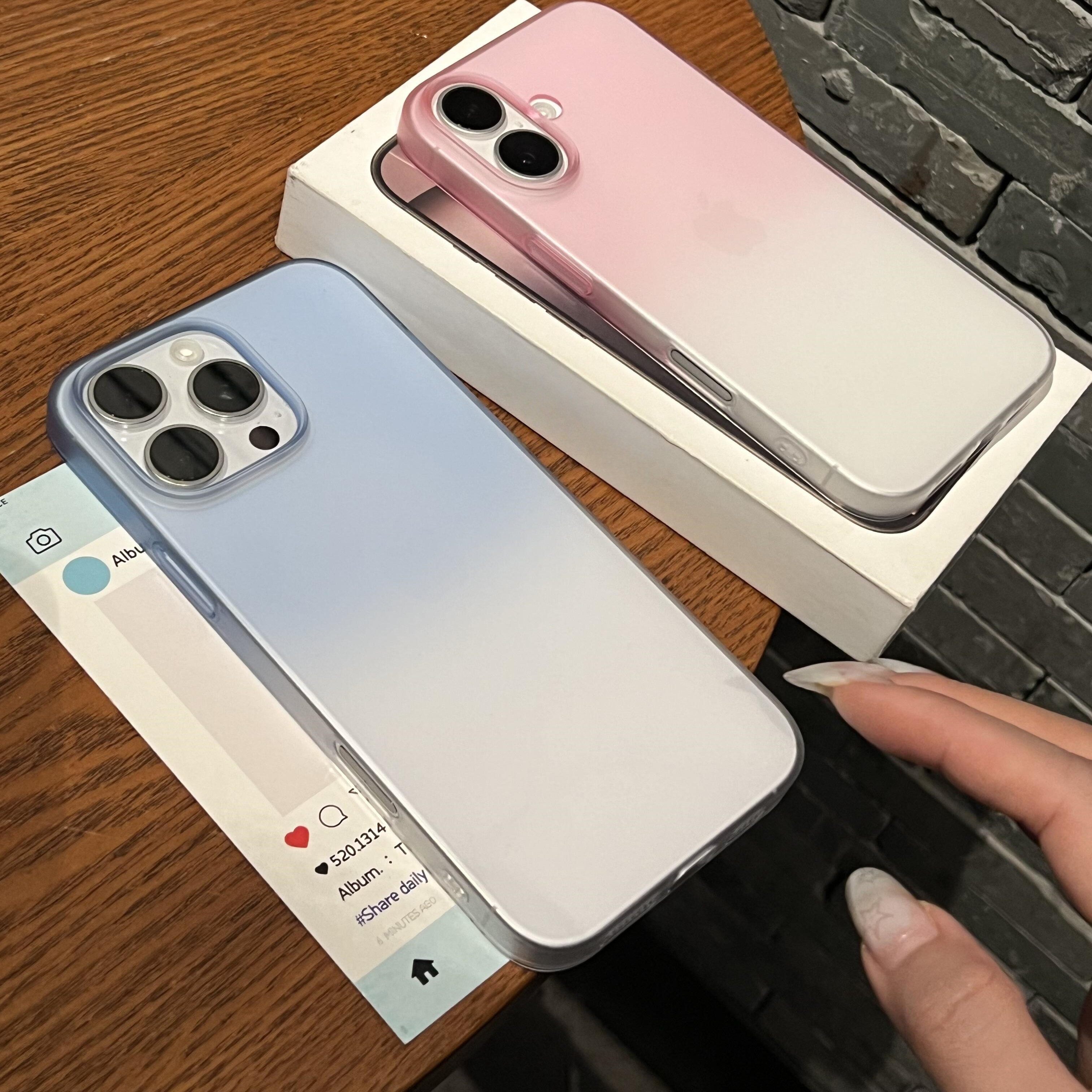 梦幻渐变适用苹果16手机壳粉色iPhone15ProMax简约14plus全包大孔13超薄PC肤感磨砂12半透明仙女风可爱时尚潮