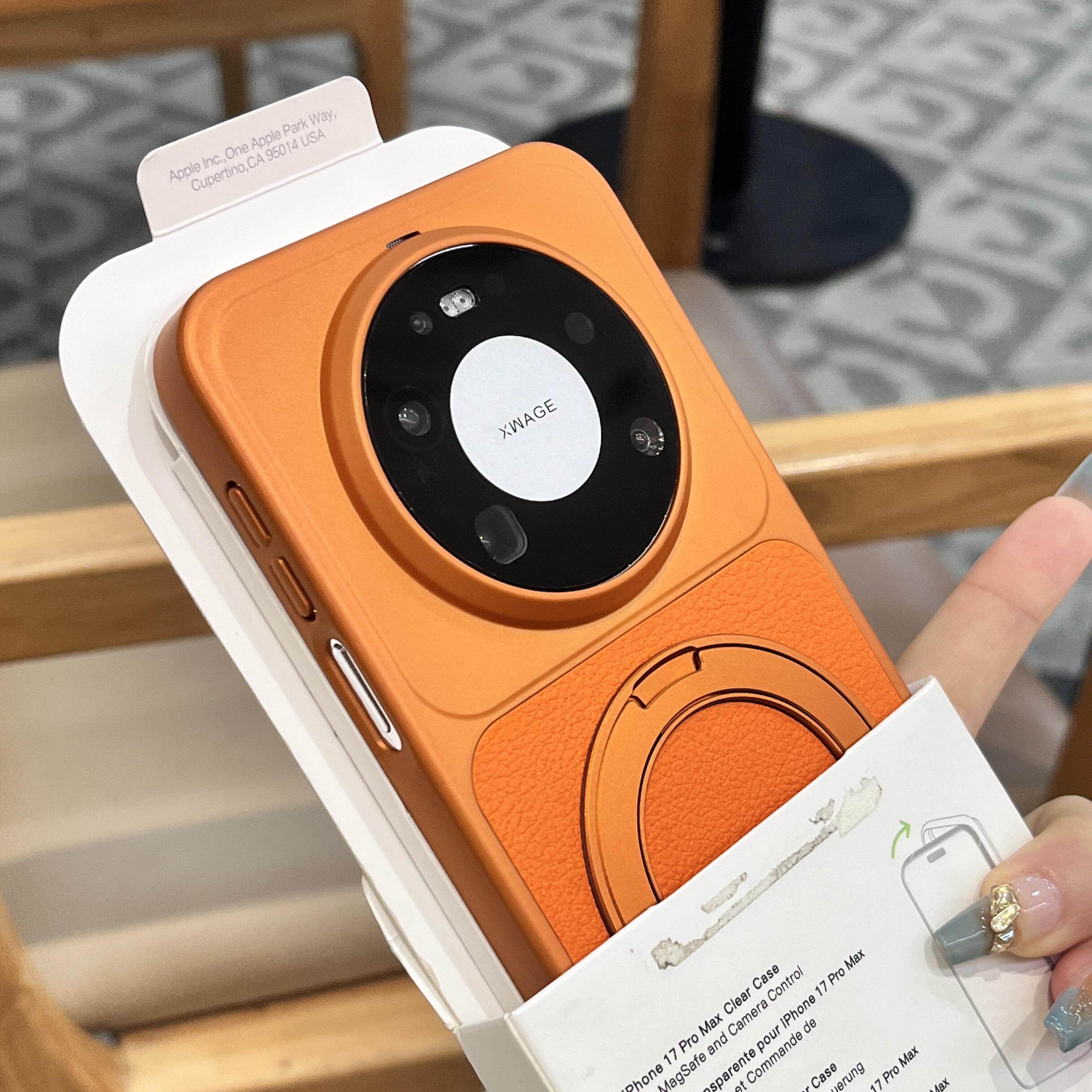 360°可旋转支架活力橙色荔枝纹适用华为Mate80Promax手机壳mate70pro+全包mate70air秒变17防指纹mate60男款