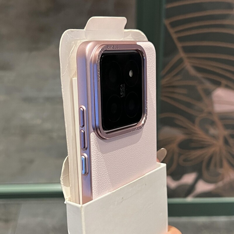 大孔金属镜框适用小米15Pro手机壳【纳帕贴皮拼接】Xiaomi14/13简约13pro粉色独立按键全包硬壳撞色薄款男女