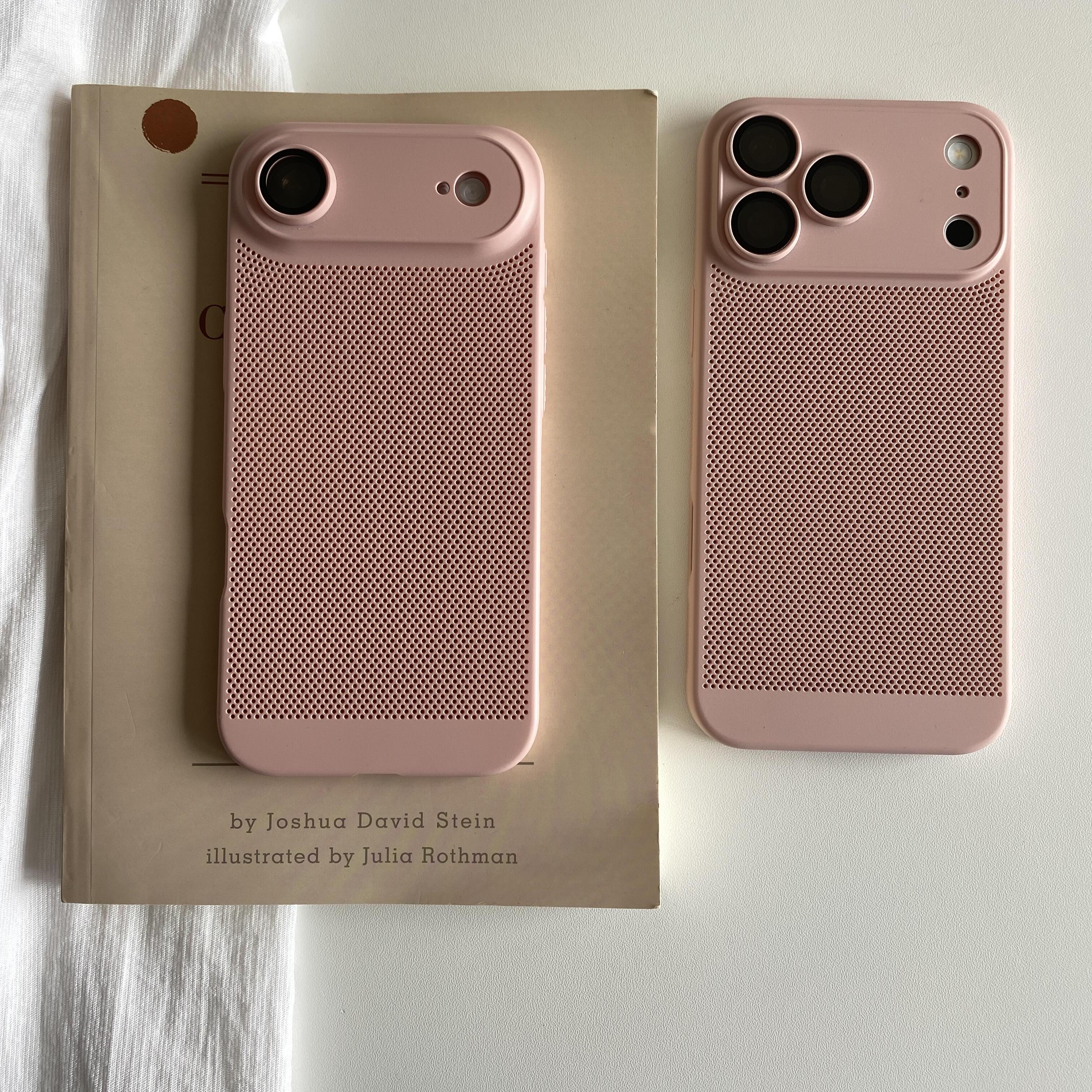 温柔粉色超薄散热适用苹果Air手机壳iPhone17ProMax透气网孔16plus15简约8磨砂14pc硬壳13mini镜头膜12男女11