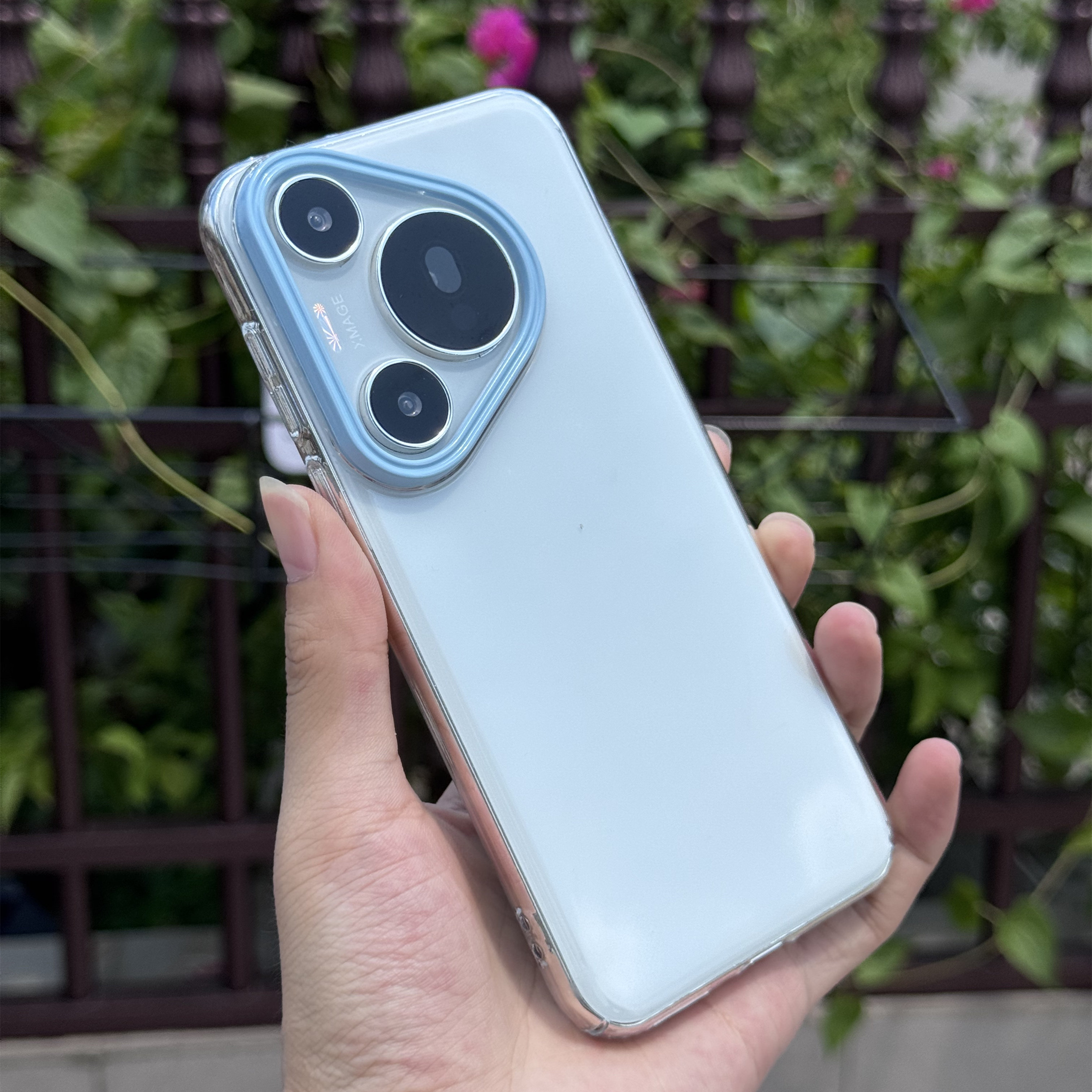 马卡龙清新蓝色大孔镜头适用华为Pura70Pro+手机壳透明p70ultra简约p60新款Nova13耐黄超薄nova12pro撞色硬壳