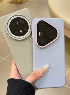 钛灰色简约金属镜框适用华为Mate80promax荔枝纹手机壳mate70/60pro+散热紫pura80ultra独立按键p70硬壳男女