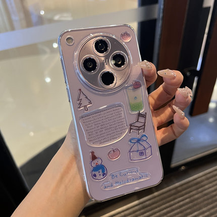 立体雪人滴胶DIY贴纸14适用OPPOFindX8S手机壳x8s+保护套ultra透明findx7全包X9Pro精孔镜头Reno13创意12硬11