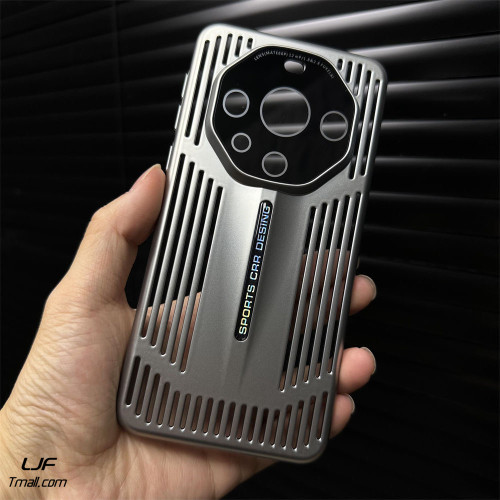 科技感刀锋散热适用华为Mate60pro+手机壳竖条镂空mate60/50个性薄款全包PC套50E自带镜头膜金属烤漆质感男生