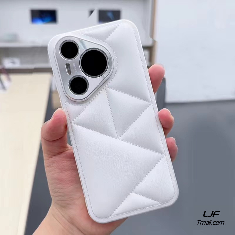 高级感艺术立体素皮适用华为Pura70Pro+手机壳Pura70Ultra时尚p80全包镜头防摔硬壳云朵白三角PC套男女款黑色