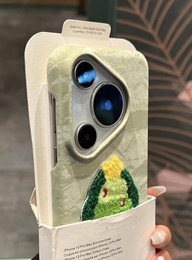 圣诞树毛绒贴适用华为Pura70Pro+手机壳p80复古山丘绿pura70ultra丝绒布面Mate70/60pro简约高级男女半包防摔