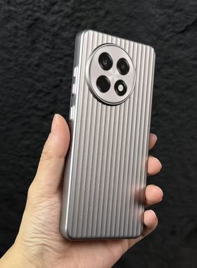 金属质感适用一加ACE5Pro手机壳1+13瓦楞纹简约1+12全包立体光栅商务轻薄PC硬壳钛灰色裸机感黑金属按键磨砂