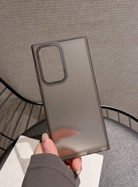 磨砂肤感适用三星S23手机壳S22+半透明S21FE黑色s20FE亚克力S23Ultra金属镜框A53加厚A52全包ins轻奢风女plus