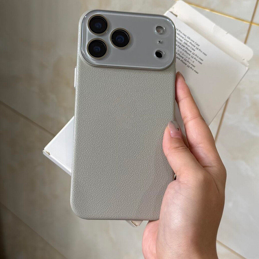 高级感灰色荔枝纹适用苹果17Promax手机壳iPhone16/15pro简约iphone14侧针织孔散热plus颗粒感薄款13硬壳12女