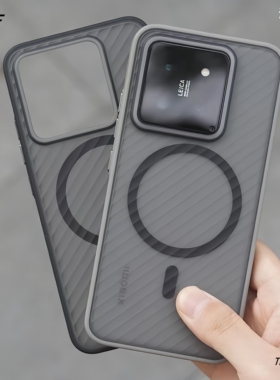 【波纹二合一】浅灰色商务15适用小米14Pro手机壳13强磁吸附15Ultra防摔保护套无线充立体斜条纹亚克力硬壳潮