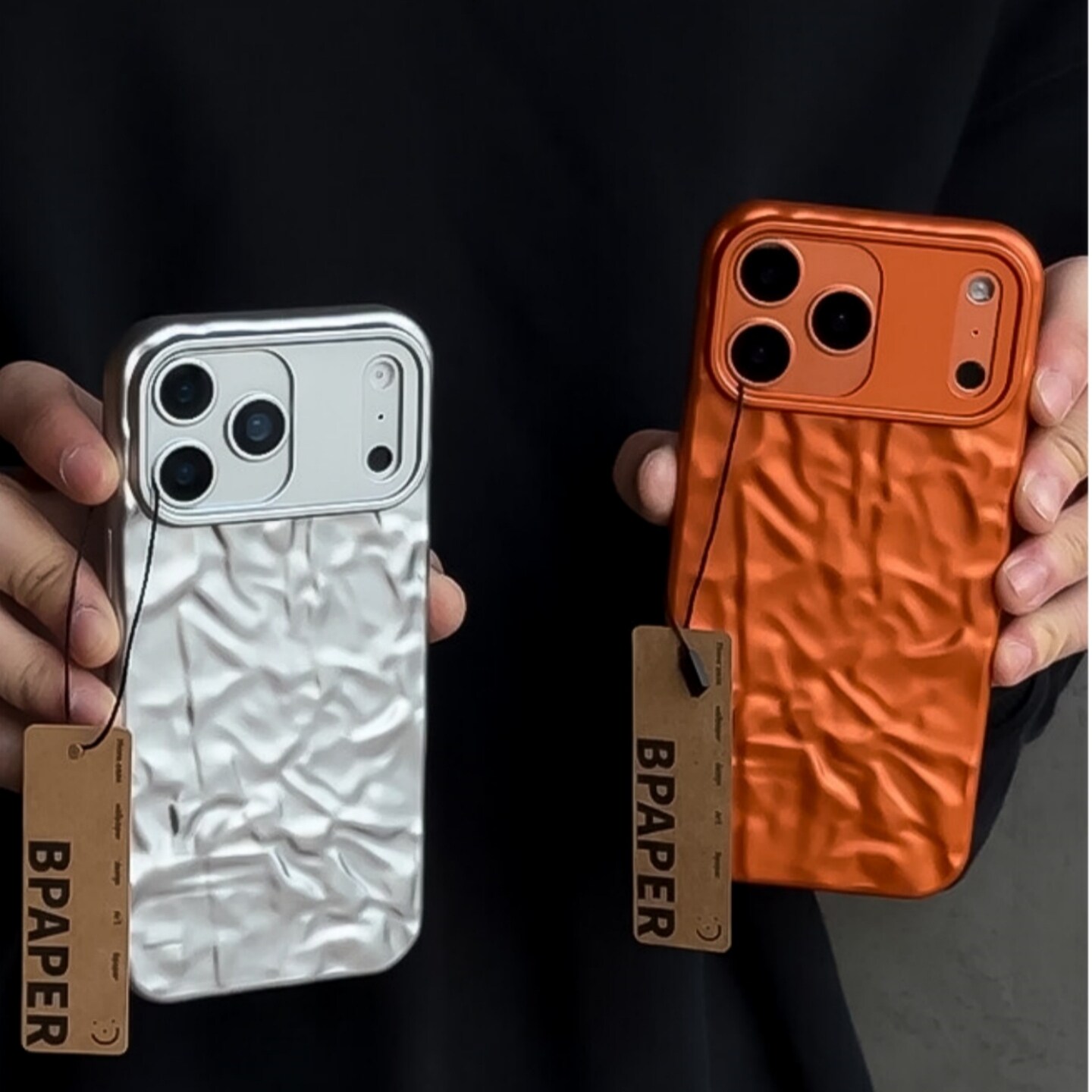 锡纸褶皱纹适用苹果17promax手机壳iPhone16Pro全包防摔Air小众PM纯色15Pro情侣款14plus高级感13银色12软11