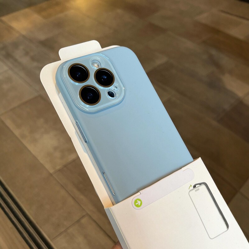 全包肤感奶蓝色适用苹果16promax手机壳水晶护镜iPhone16/15简约14plus薄款PC硬壳iphone13独立按键12男女11