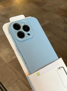 全包肤感奶蓝色适用苹果16promax手机壳水晶护镜iPhone16/15简约14plus薄款PC硬壳iphone13独立按键12男女11