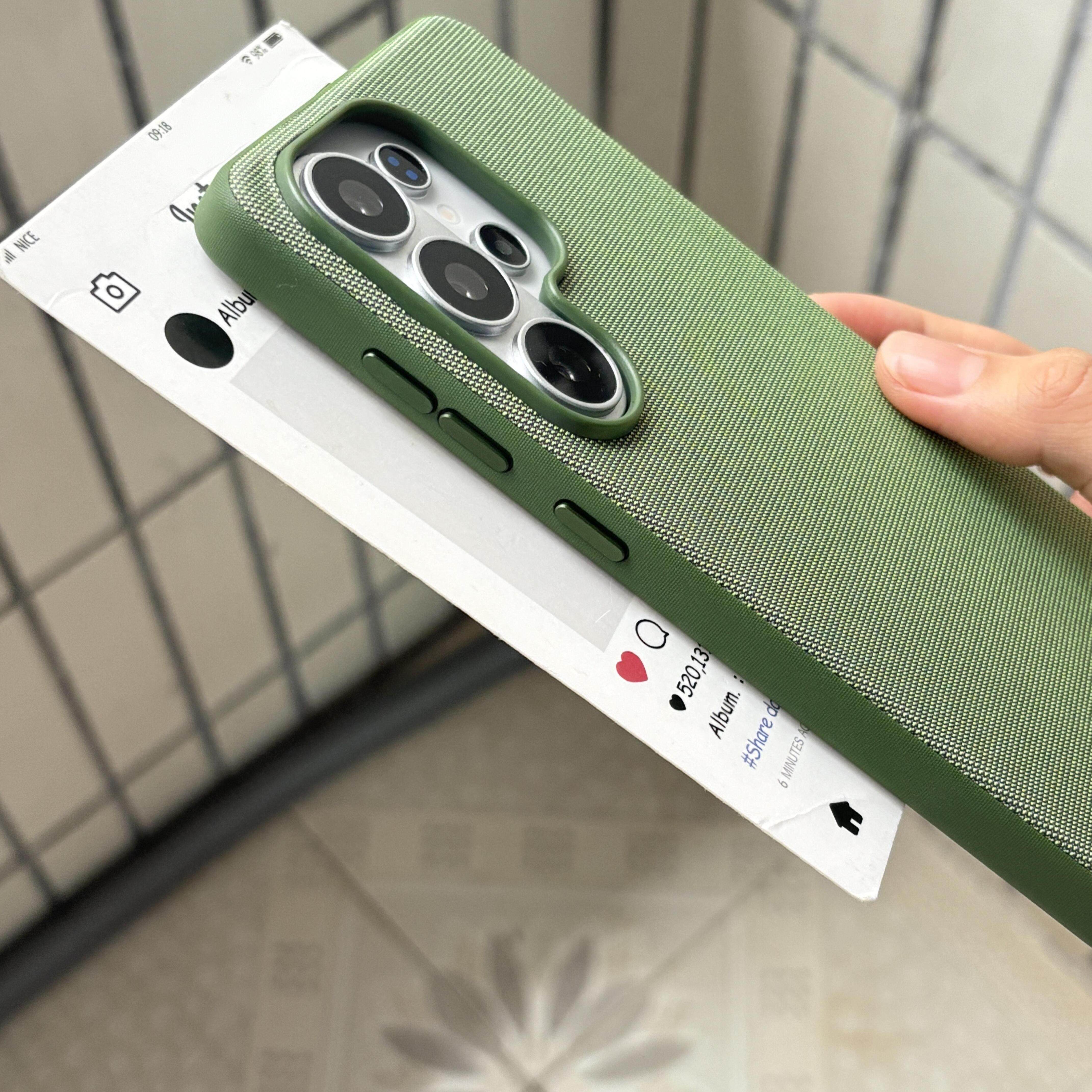 牛油果绿科技编织物布纹适用三星S26Ultra手机壳新款磁吸s25ultra防指纹s26耐磨S24U防摔S23U纯色大孔保护套