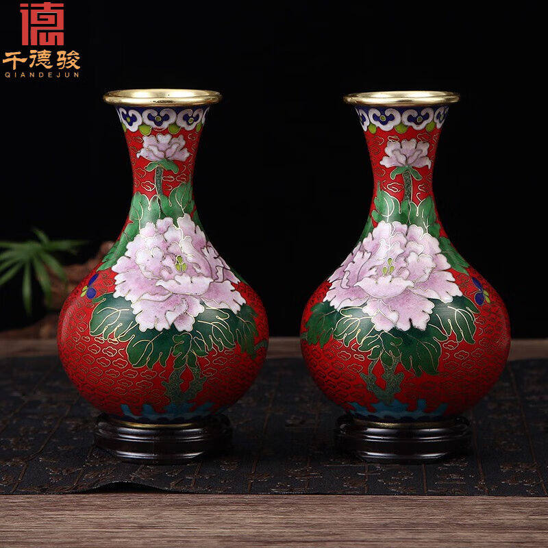 千德骏景泰蓝玉壶春花瓶中式装饰摆件铜胎掐丝珐琅民间手工艺品客