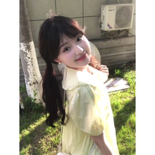 奶黄色娃娃领连衣裙女夏季新款学院风可爱风泡泡袖日常显瘦裙子