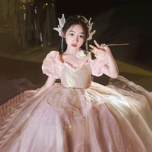 花童粉色生日公主裙六一儿童小主持人钢琴演出服洋气 女童礼服时尚