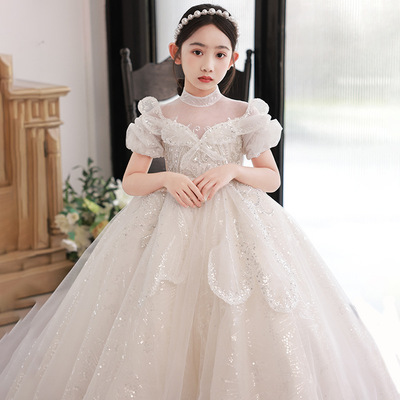 儿童礼服女童公主裙轻奢小众高端生日宴会裙子钢琴演奏主持人白色