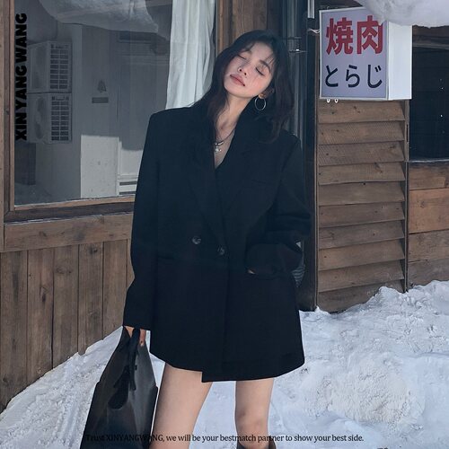 XYW新款黑色高级秋季穿搭设计感不对称视觉西装西服 X202501005