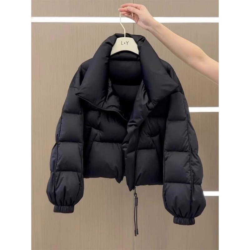 高级感短款羽绒棉服外套女小个子2024冬季新款加厚休闲 黑色面 面